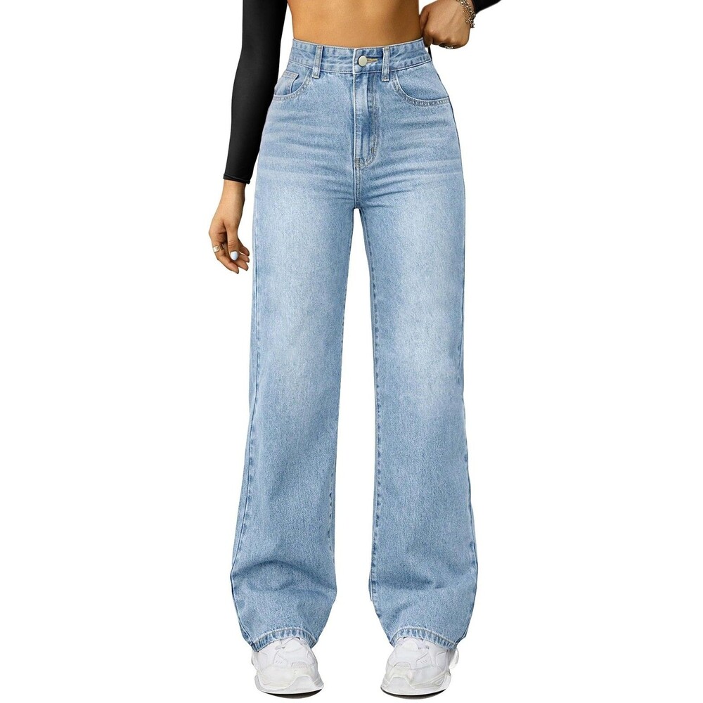 FUNUCA Women's Straight Leg Jeans High Waisted Light Blue Denim Size 8 NWT